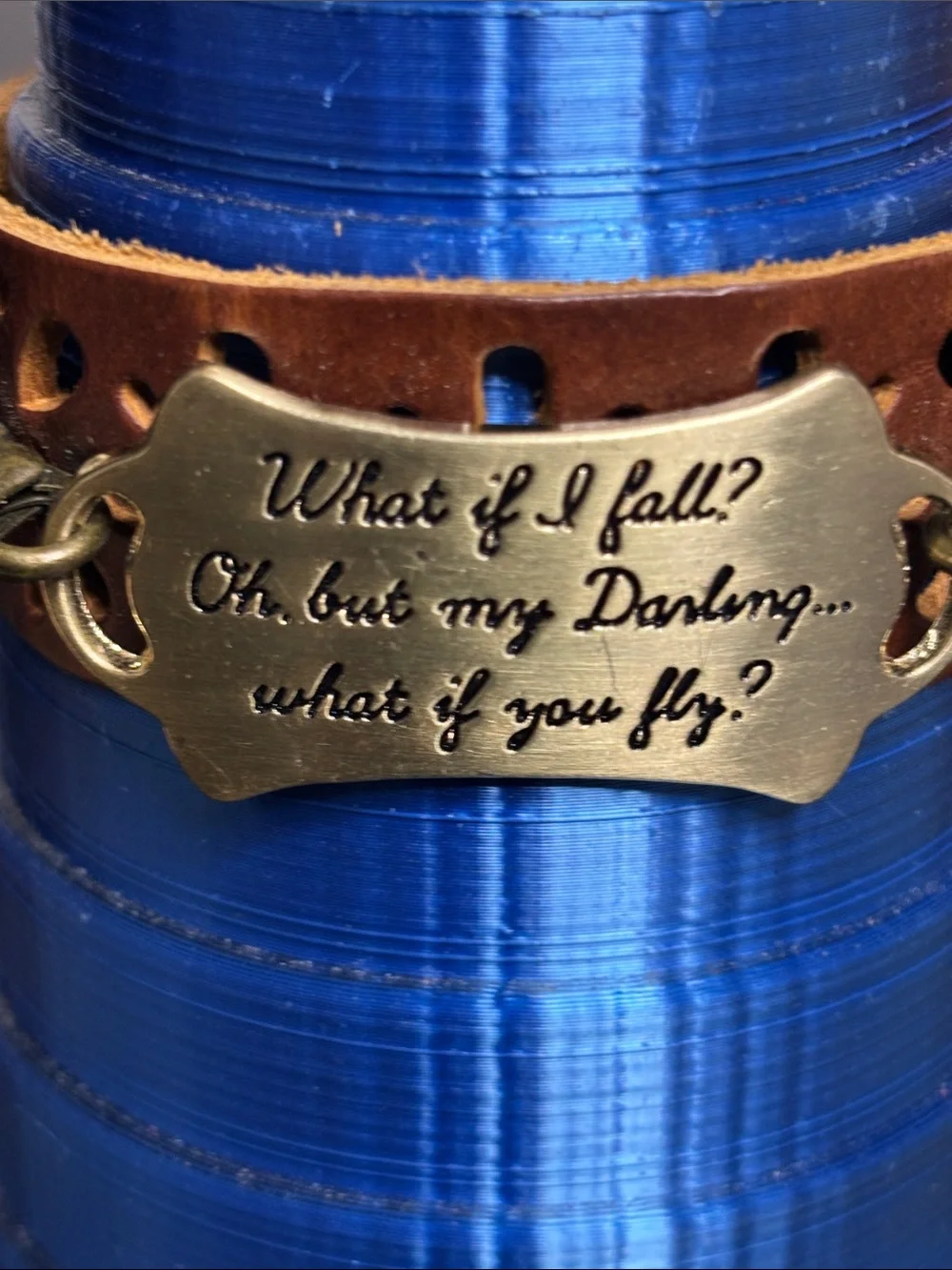 Leather Bracelet with Inspirational Brass Plate - Brown